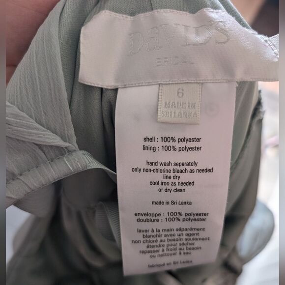 David's Bridal Flounced Chiffon Maxi Halter High Neck Dusty Sage Dress Size 6 - Picture 5 of 7